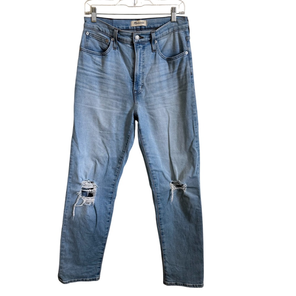 Madewell The Perfect Vintage Straight Leg Ripped Knee Jeans Light‎ Wash